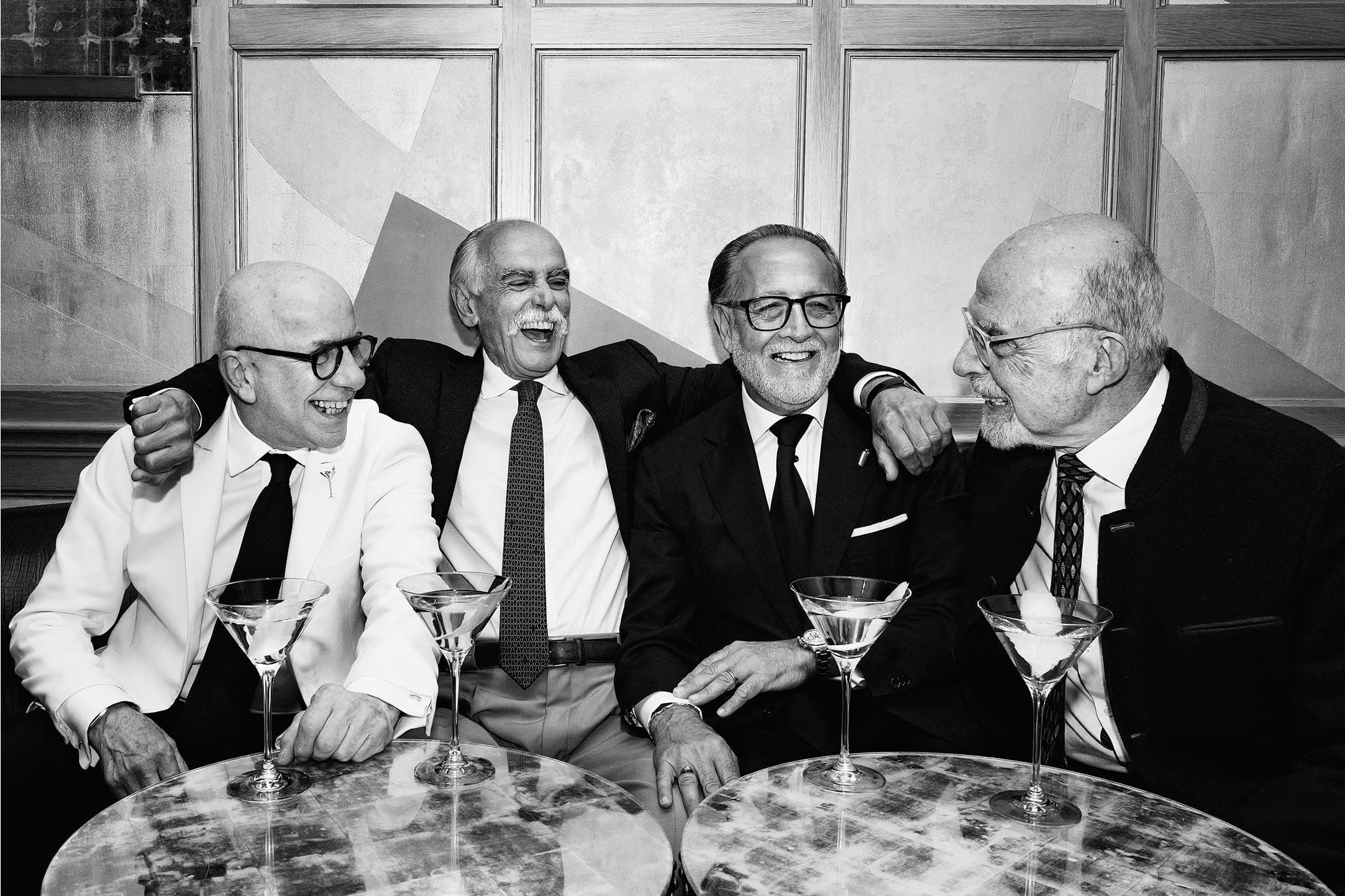 GOODFELLAS - Four Martini cocktail titans. From left to right: Alessandro Palazzi, Giuliano Morandin, Salvatore Calabrese, Peter Dorelli. The Connaught Bar, London. 2025