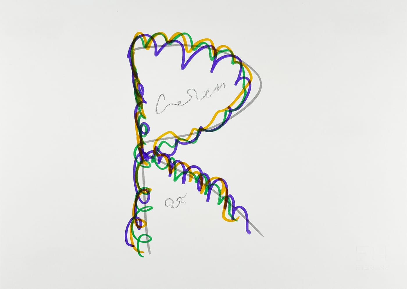 Corrado Levi – lettera R, serie "Scaramazza" – tecnica mista su carta