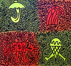 Angel Ortiz, LA2 – Rainy Day Sunshine – 
Enamel on canvas