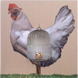 Gianfranco Gentile – La gallina dalle uova d'oro – Mixed technique on corrugated cardboard
