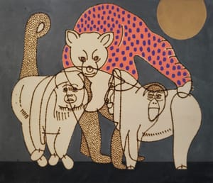 Concetto Pozzati – Animalia – Pirography and acrylic on wood