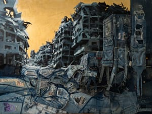 Francis Nathan Abiamba, Afran – Gold rush – Acrylic eand denim on canvas