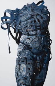 Francis Nathan Abiamba, Afran – Corpo maschile rammendato – Acrylic and denim on canvas