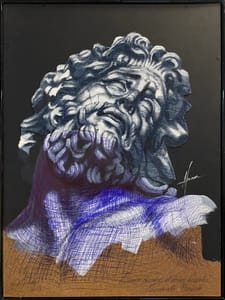 Francis Nathan Abiamba, Afran – Study of "Laocoonte rammendato" (2) – Ink acrylic on board and jeans 