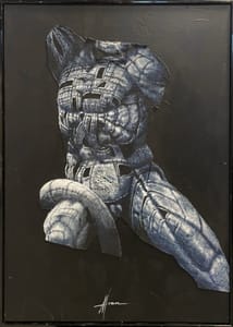 Francis Nathan Abiamba, Afran – Study of "Laocoonte rammendato"  (!) – Ink acrylic on board and jeans