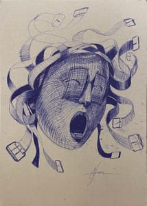 Francis Nathan Abiamba, Afran – Study of "Medsa rammendata" (3) – Ink on paper