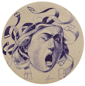 Francis Nathan Abiamba, Afran – Study of "Medsa rammendata" (2) – Ink on paper