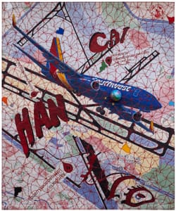 Luigi Dellatorre – Cucire il mondo #286 – Mixed Media, Jeans, digital print, stitching, vinyl paint, globe