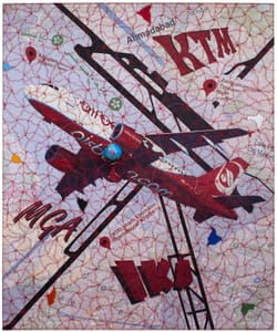 Luigi Dellatorre – Cucire il mondo #283 – Mixed Media, Jeans, digital print, stitching, vinyl paint, globe