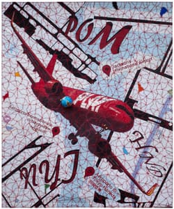 Luigi Dellatorre – Cucire il mondo #288 – Mixed Media, Jeans, digital print, stitching, vinyl paint, globe