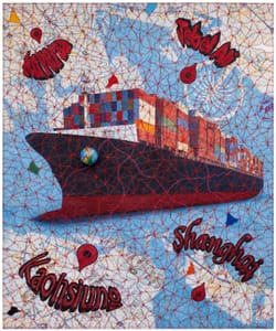 Luigi Dellatorre – Cucire il mondo #290 – Mixed Media, Jeans, digital print, stitching, vinyl paint, globe