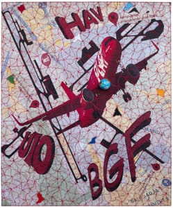 Luigi Dellatorre – Cucire il mondo #285 – Mixed Media, Jeans, digital print, stitching, vinyl paint, globe