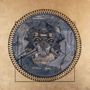 Francis Nathan Abiamba, Afran – Uomo Vitruviano – Tecnica mista, collage, cuciture, acrilico e foglia d'oro su tela